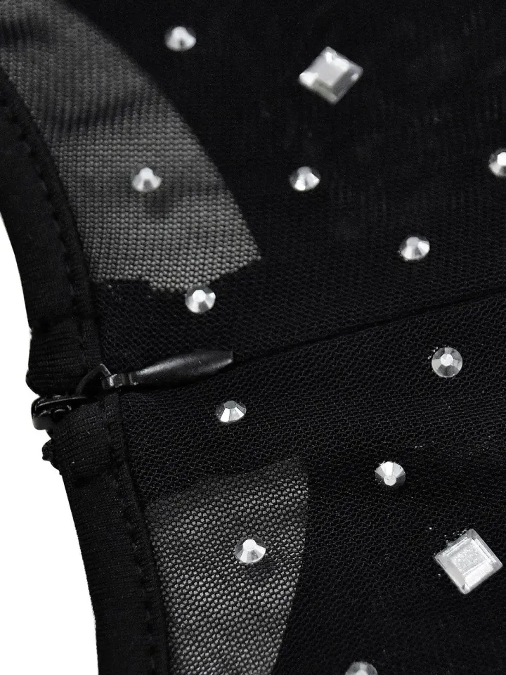 Mesh Rhinestone Sleeveless Maxi Dress