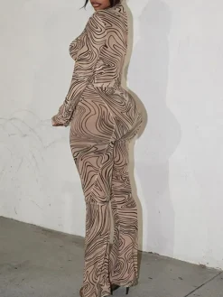 Mesh Turtleneck Crop Top Flared Pant Sets