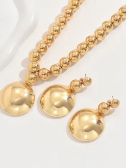 Metal Beaded Necklace Earrings Jewelry Set