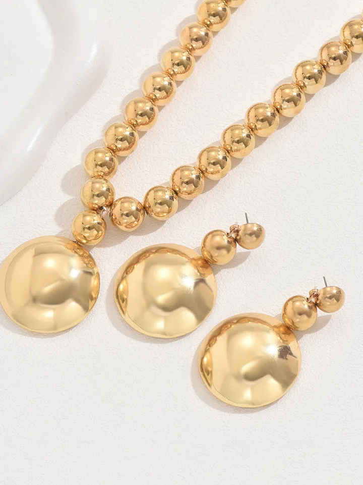 Metal Beaded Necklace Earrings Jewelry Set