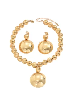 Metal Beaded Necklace Earrings Jewelry Set