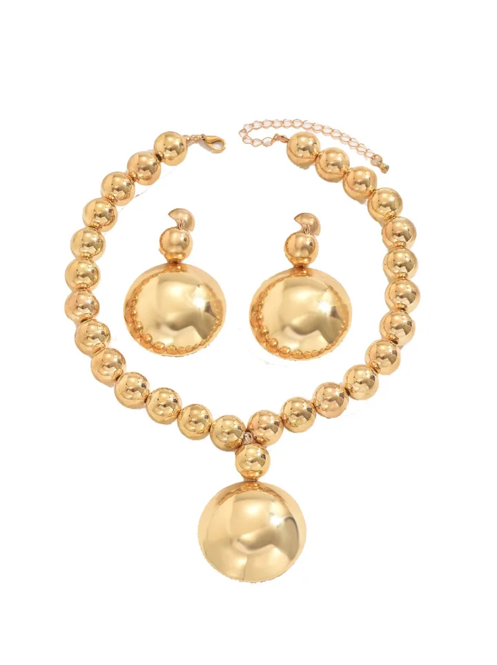 Metal Beaded Necklace Earrings Jewelry Set