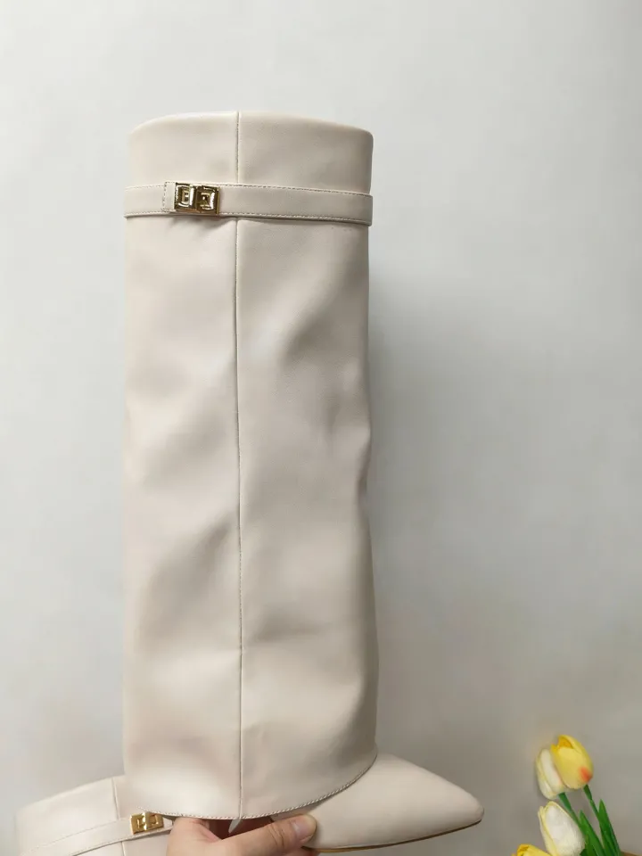 Metal Buckle Pointed Toe Knee High Boots