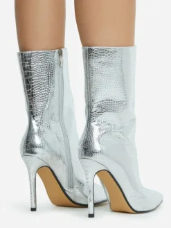 Metallic Pointed Toe Stiletto Ankle Boots