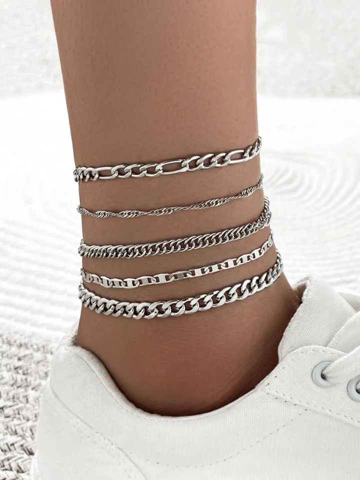 Minimalist Vintage Snake Chain Ankle Bracelet Set