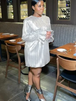 Mirror Finish Long Sleeve Mini Dress