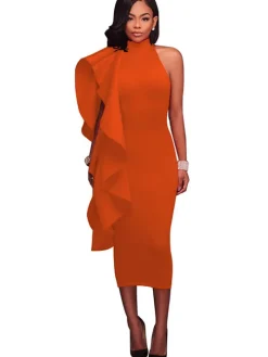 Mock Neck Sleeveless Ruffle Midi Dress