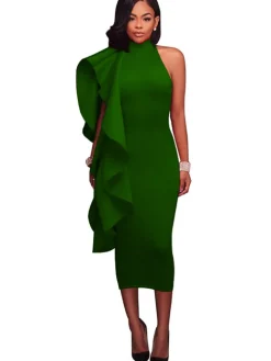 Mock Neck Sleeveless Ruffle Midi Dress