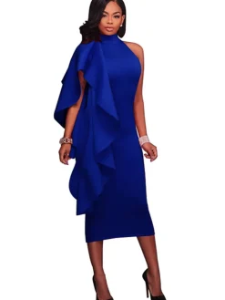 Mock Neck Sleeveless Ruffle Midi Dress