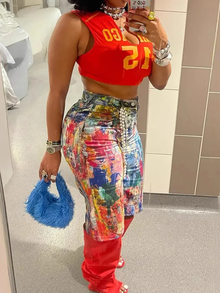 Multicolor Artistic Pocket Denim Shorts