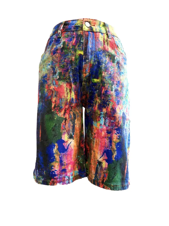 Multicolor Artistic Pocket Denim Shorts