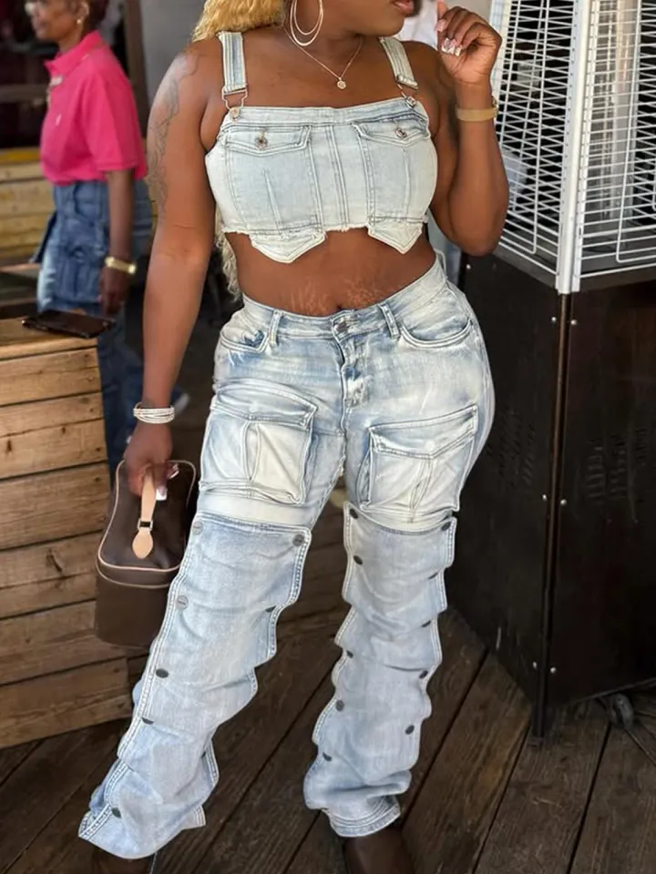 Multi-Pocket Straight Leg Jeans