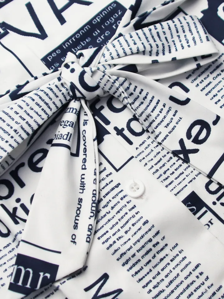 Newspaper Print Blazer Belted Pants Set