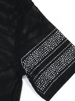 Number Graphic Rhinestone Mesh T-Shirt Dress