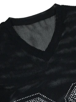 Number Graphic Rhinestone Mesh T-Shirt Dress