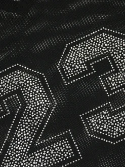 Number Graphic Rhinestone Mesh T-Shirt Dress