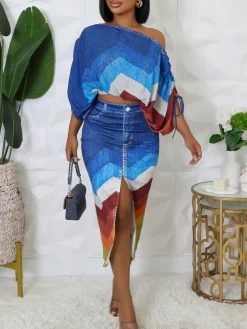 Off Shoulder Colorful Skirt Set