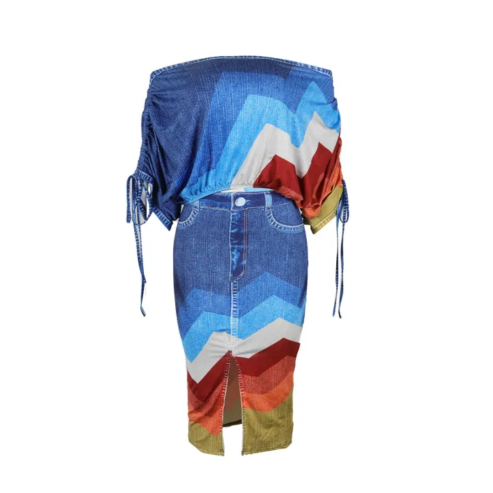 Off Shoulder Colorful Skirt Set