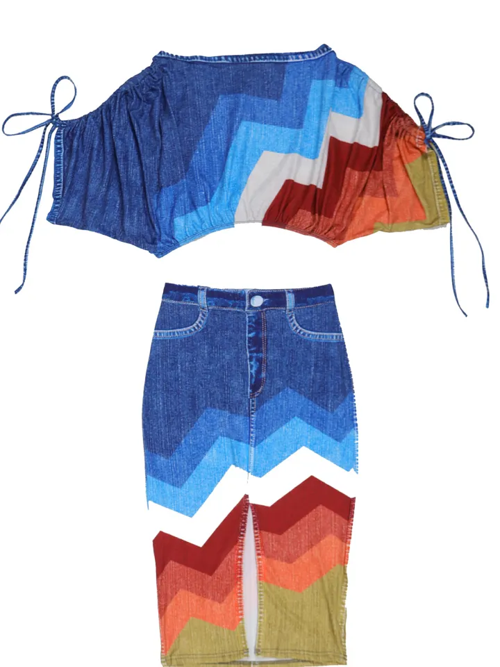 Off Shoulder Colorful Skirt Set