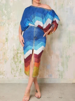 Off Shoulder Colorful Skirt Set
