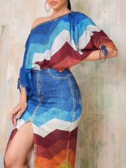 Off Shoulder Colorful Skirt Set