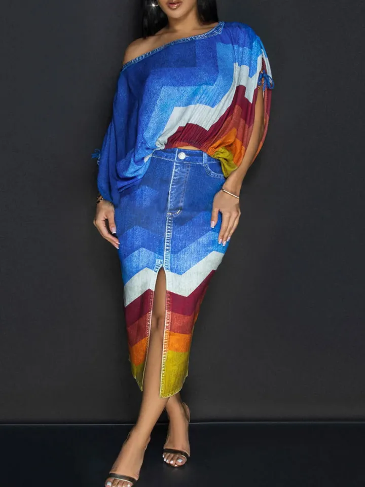 Off Shoulder Colorful Skirt Set