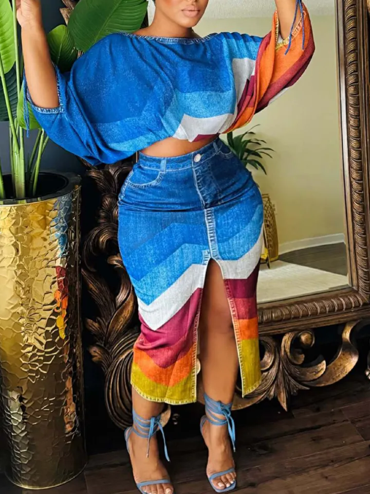 Off Shoulder Colorful Skirt Set