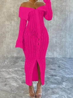 Off Shoulder Down Slit Bodycon Dress