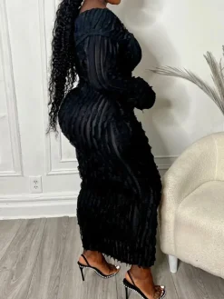 Off Shoulder Down Slit Bodycon Dress