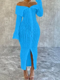 Off Shoulder Down Slit Bodycon Dress