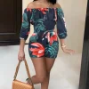 Off Shoulder Floral Rainbow Short Jumpsuit