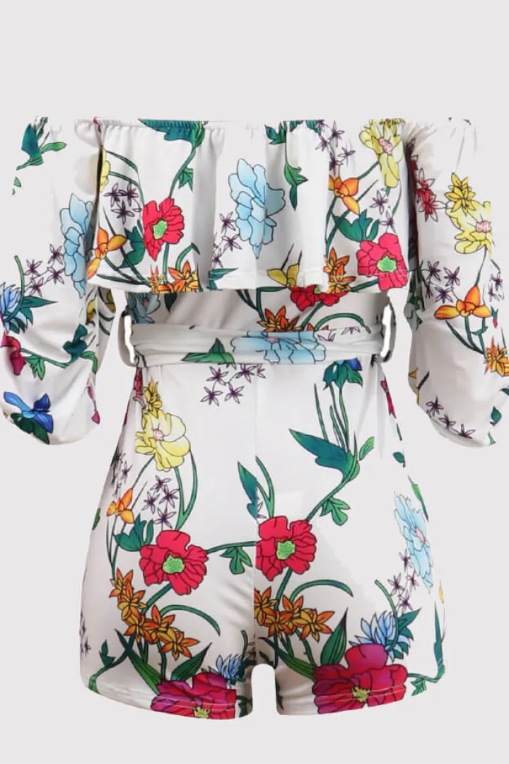 Off Shoulder Floral Rainbow Short Jumpsuit