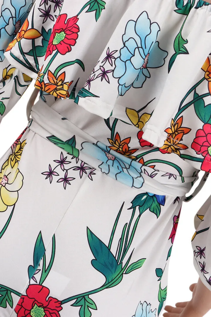 Off Shoulder Floral Rainbow Short Jumpsuit