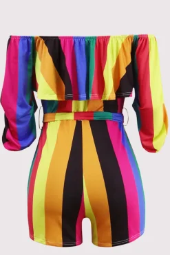 Off Shoulder Floral Rainbow Short Jumpsuit