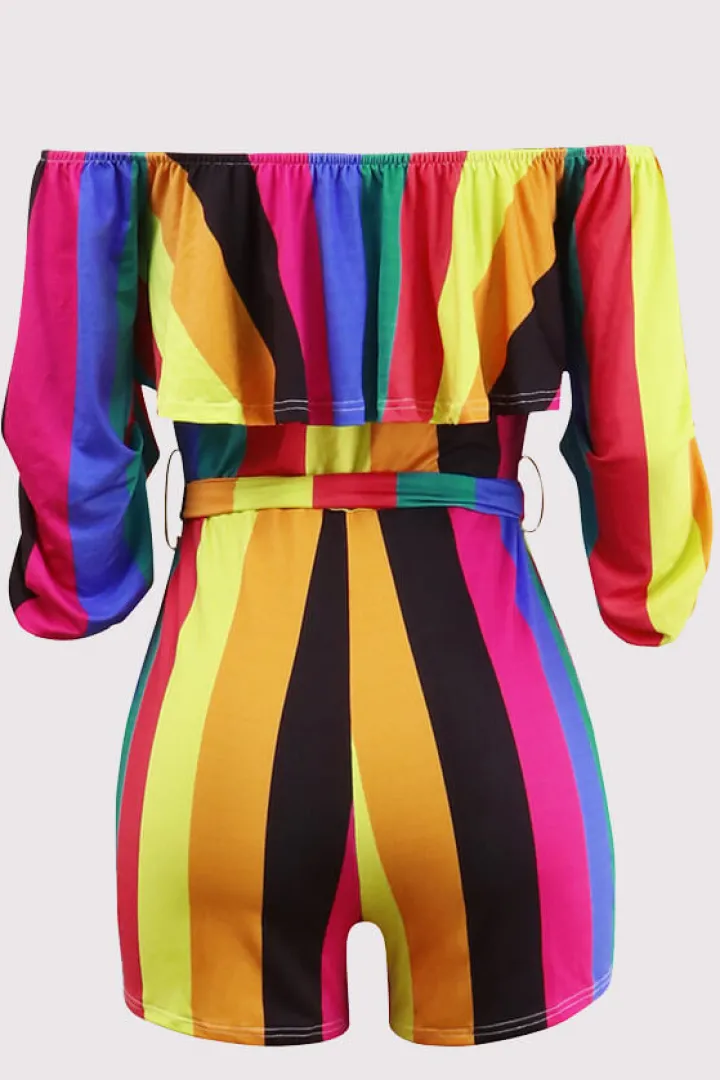 Off Shoulder Floral Rainbow Short Jumpsuit