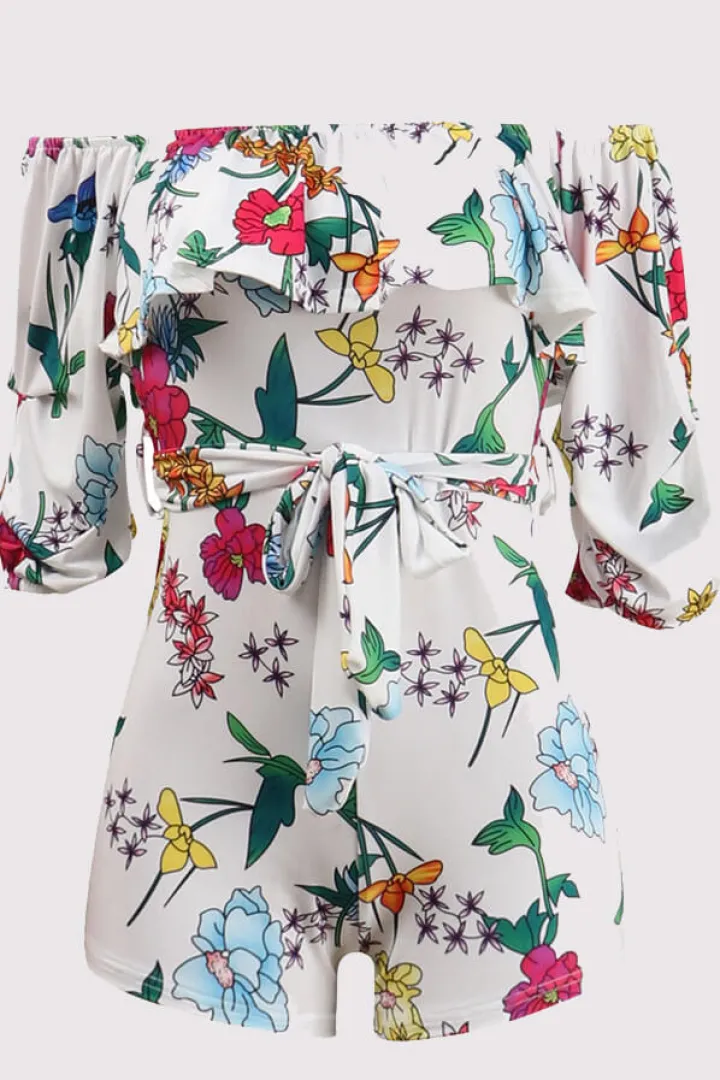 Off Shoulder Floral Rainbow Short Jumpsuit