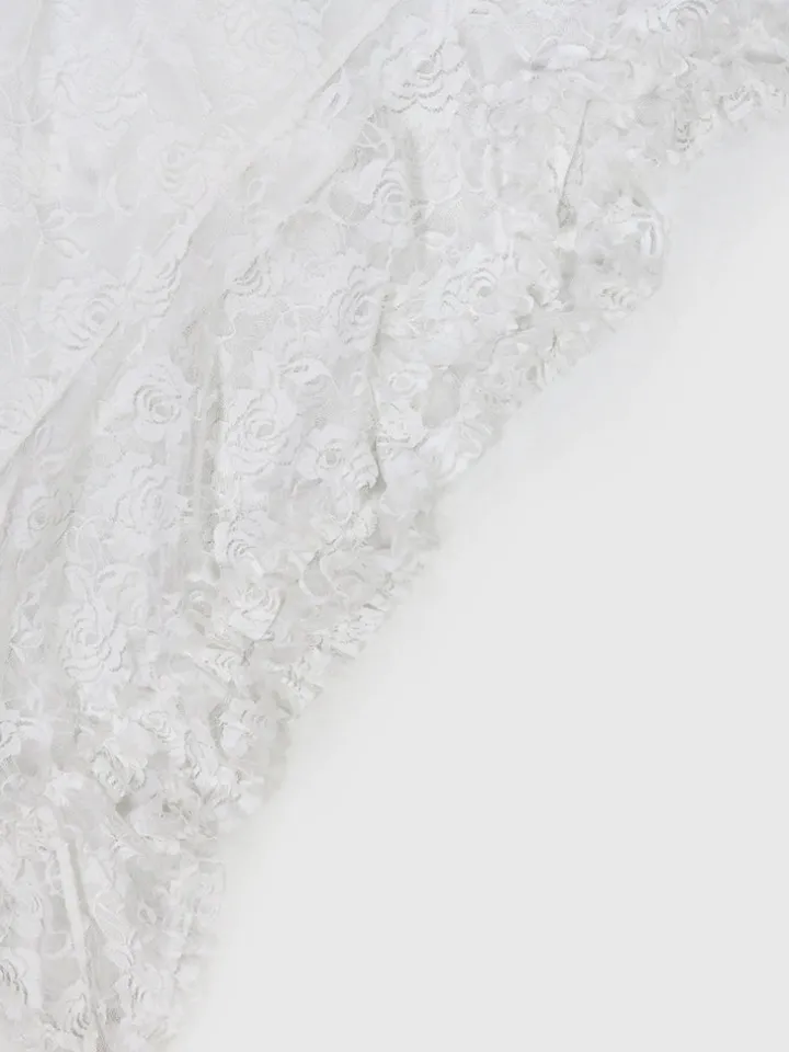 Off Shoulder Lace Asymmetric Ruffle Dress