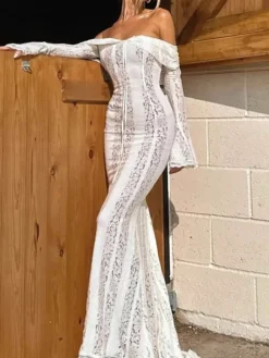 Off Shoulder Lace Maxi Dress