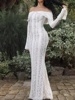 Off Shoulder Lace Maxi Dress