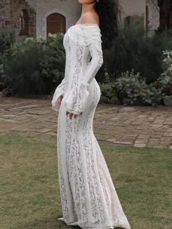Off Shoulder Lace Maxi Dress