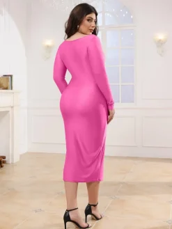 Off Shoulder Long Sleeve Midi Dress