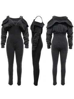 Off Shoulder Long Sleeve Ribbed Jumpsuit