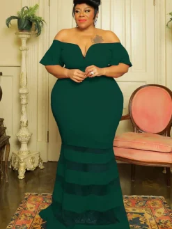 Off Shoulder Mesh Patchwork Bodycon Maxi Dress