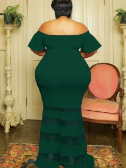 Off Shoulder Mesh Patchwork Bodycon Maxi Dress