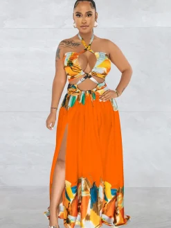 Off Shoulder Printed Patchwork Maxi Dress