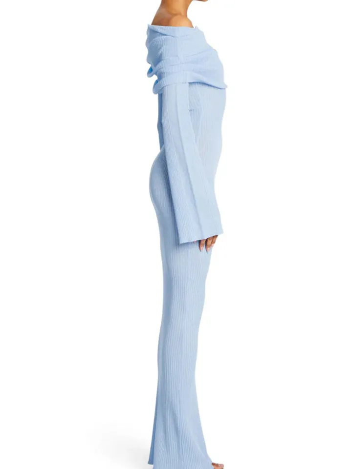 Off Shoulder Ribbed Knit Maxi Dress