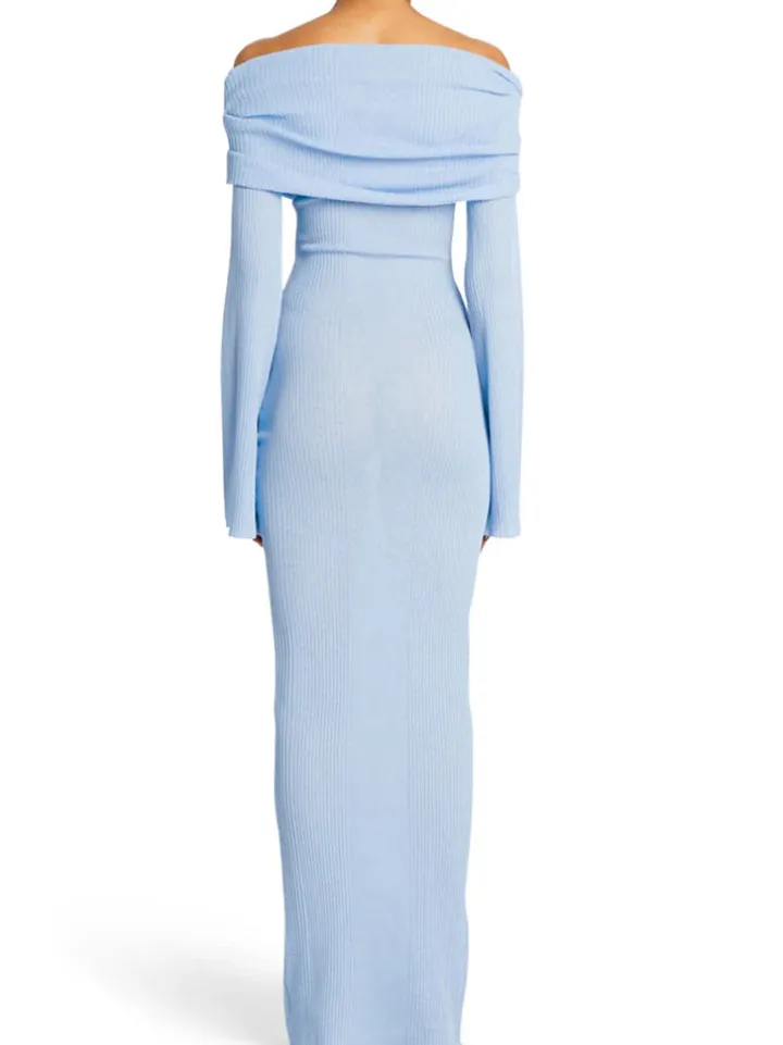 Off Shoulder Ribbed Knit Maxi Dress