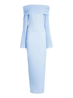 Off Shoulder Ribbed Knit Maxi Dress