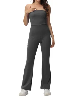 Off Shoulder Solid Color Flare Jumpsuits