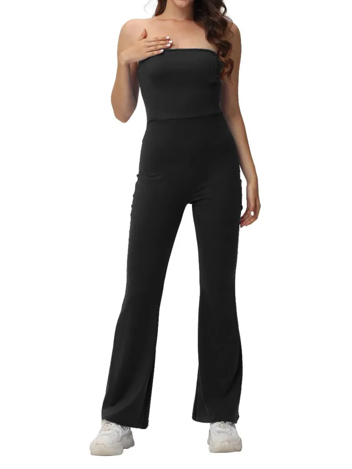 Off Shoulder Solid Color Flare Jumpsuits